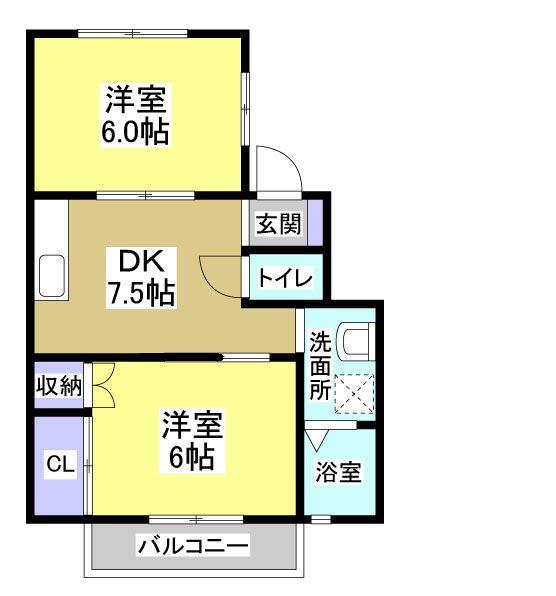 セレーヌ広沢(2DK/2階)の間取り写真
