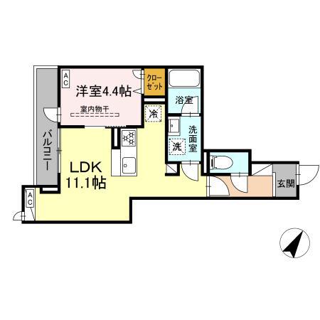 ドムスクレスト相模大野(1LDK/3階)の間取り写真