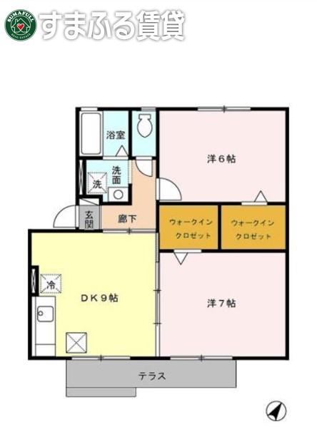 セジュール池鯉鮒A(2DK/1階)の間取り写真