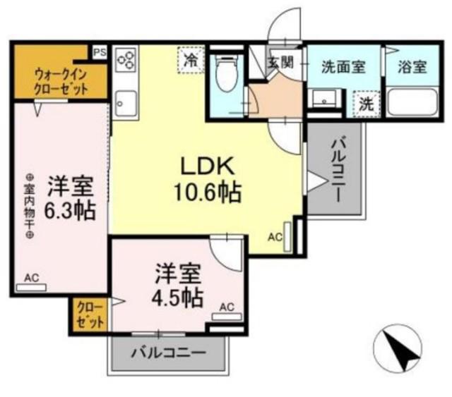 セレスティア旭丘(2LDK/2階)の間取り写真