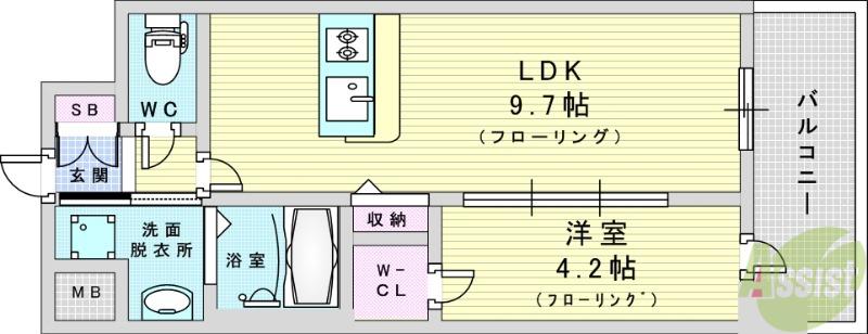 スプランディッドライズ新大阪ノース(1LDK/12階)の間取り写真