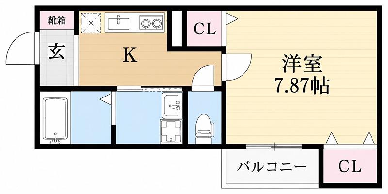 シエルグランデ町楠葉(1K/2階)の間取り写真