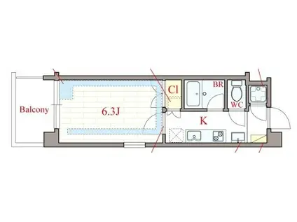 フェーリス北堀江(1K/2階)の間取り写真
