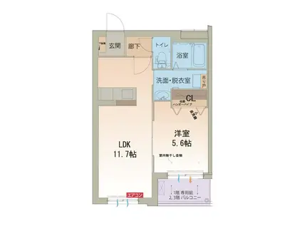 エルシア(1LDK/2階)の間取り写真