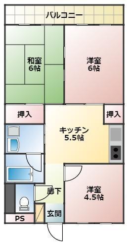 徳和マンション(3DK/2階)の間取り写真