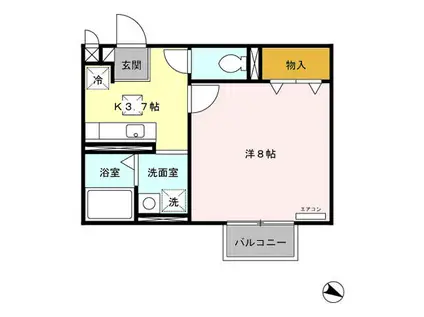 パセオプラシード角田 A棟(1K/1階)の間取り写真