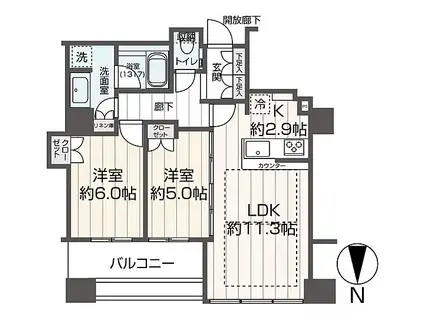 堂島ザ・レジデンスタワー(2LDK/22階)の間取り写真