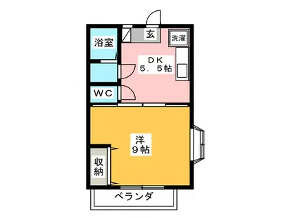 ビューパレス平塚(1DK/2階)の間取り写真