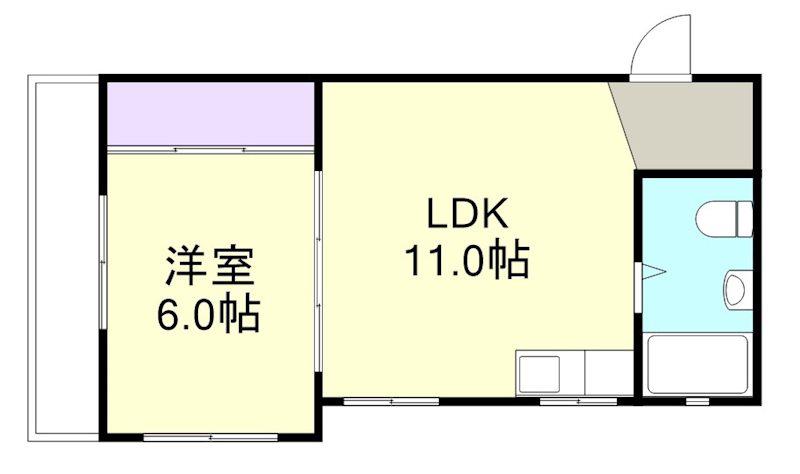 岡本ビル(1LDK/2階)の間取り写真