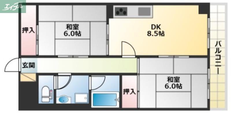 ハイデンスホンダ(2DK/10階)の間取り写真