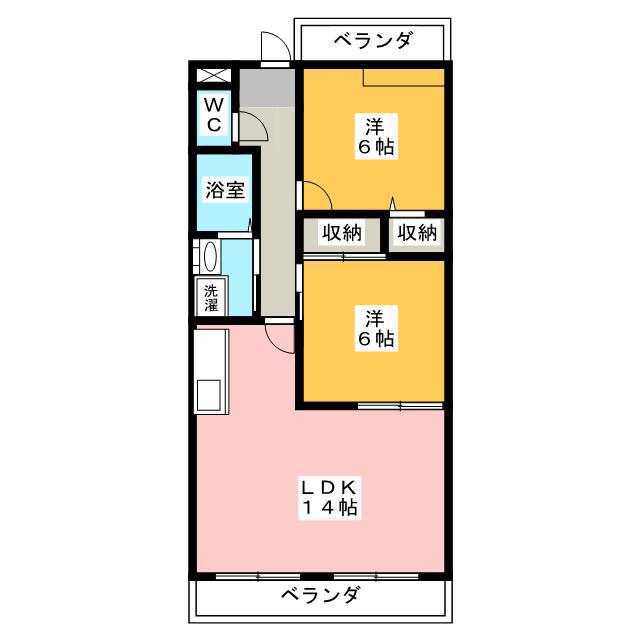 メゾンドフォンテーヌ(2LDK/2階)の間取り写真