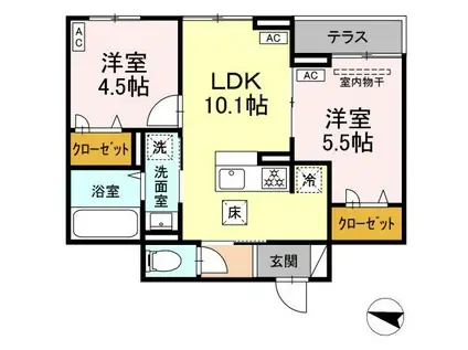 セレスティア西綾瀬(2LDK/1階)の間取り写真