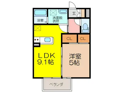 T・フレア(1LDK/2階)の間取り写真