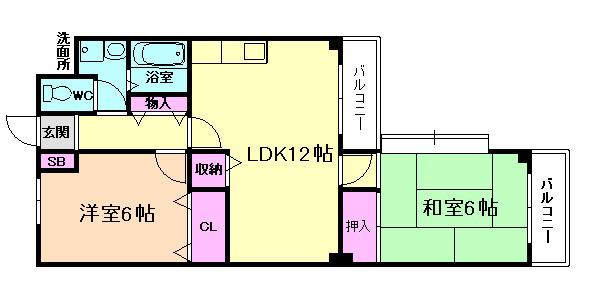 シュロス五月山(2LDK/5階)の間取り写真