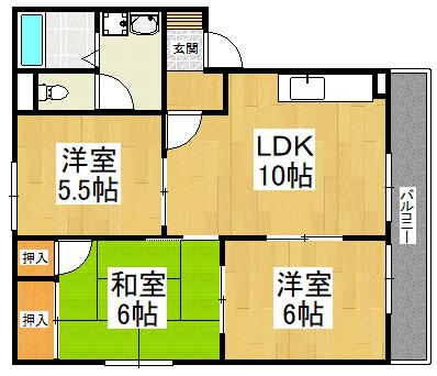 新栄プロパティー千代田II(3LDK/2階)の間取り写真