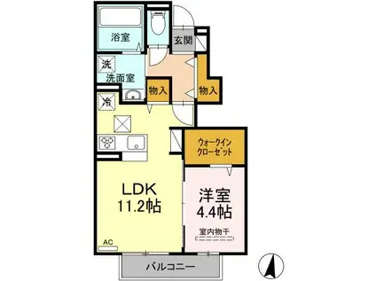 D GRANDE春日 B棟(1LDK/1階)の間取り写真