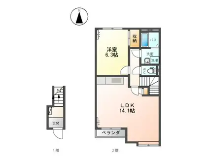 フォレスト ヴィラ パートII(1LDK/2階)の間取り写真