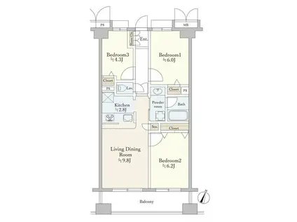 プレジール笹塚(3LDK/6階)の間取り写真