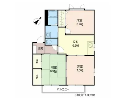 エティンセラー21B棟(3DK/2階)の間取り写真