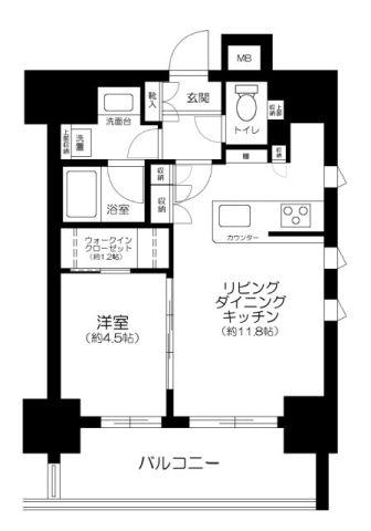 パークリュクス日本橋小網町MONO(1LDK/4階)の間取り写真