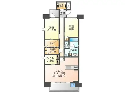 シティライフ豊橋デュアルコートイースト(2LDK/7階)の間取り写真