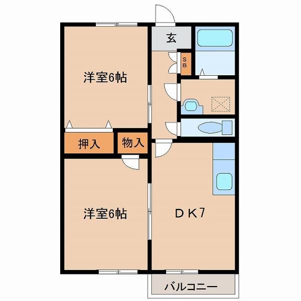 メルローズ本郷(2DK/2階)の間取り写真