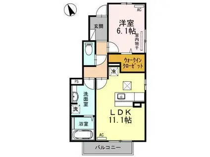 ベレーザ角木(1LDK/1階)の間取り写真