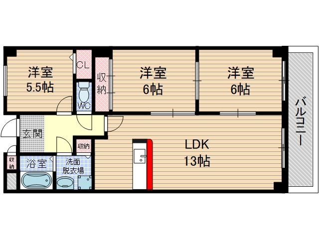フェルザ南茨木(3LDK/1階)の間取り写真