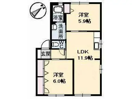 エム アール イー E棟(2LDK/1階)の間取り写真