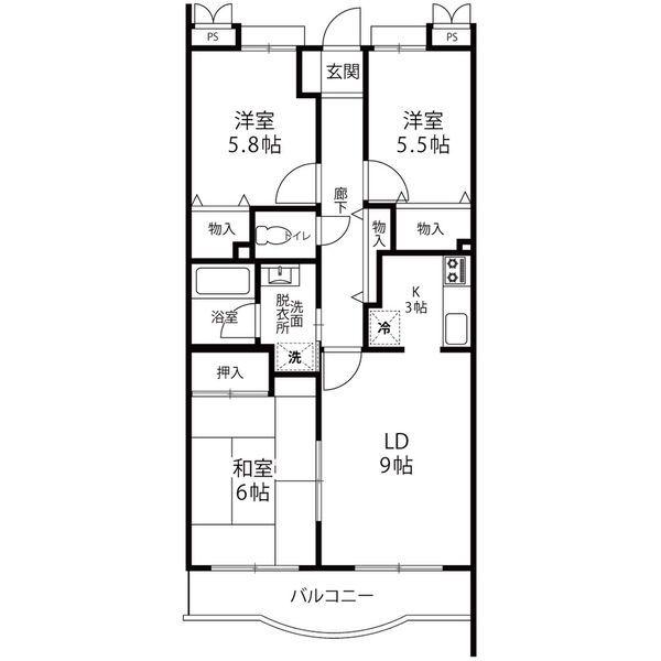 グリーンパーク樽井(3LDK/1階)の間取り写真