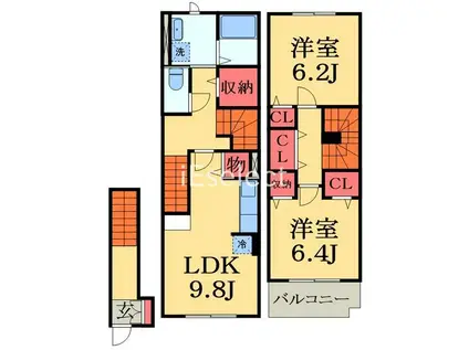 ロータスII(2LDK/2階)の間取り写真