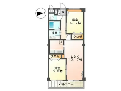 パールハイツK(2LDK/2階)の間取り写真