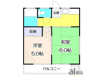 クローバーハウス(2K/1階)の間取り写真