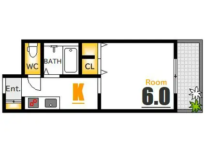 舟入レイクビル(1K/5階)の間取り写真