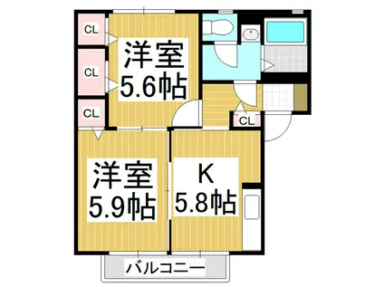 ミドルフィールド(2K/2階)の間取り写真