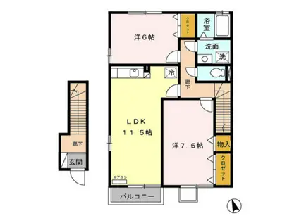 リュエル シャトン B(2LDK/2階)の間取り写真
