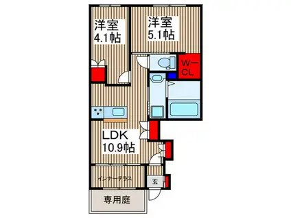 カルム荒幡(2LDK/1階)の間取り写真