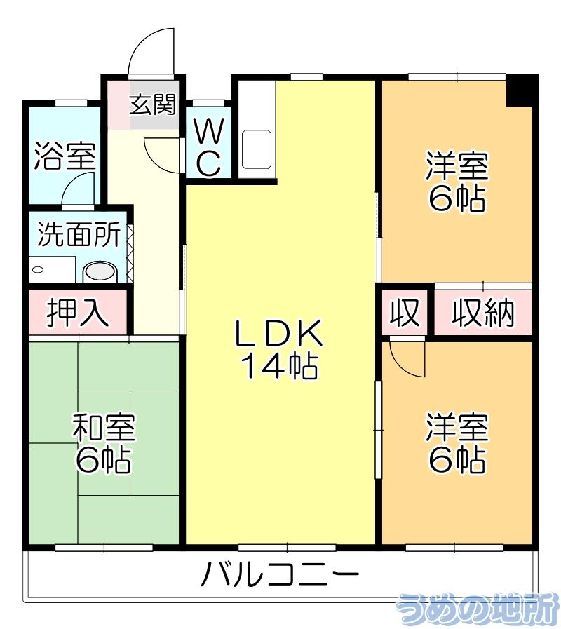 サンコーポ国分(3LDK/2階)の間取り写真