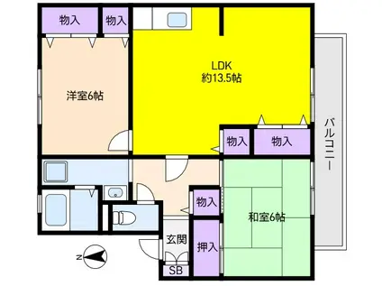 プレステ-ジ芦屋(2LDK/2階)の間取り写真