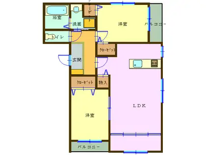 はなみずきガーデン宮関(2LDK/1階)の間取り写真
