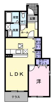 コントラーダB(1LDK/1階)の間取り写真