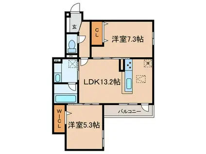 BRILANT(2LDK/2階)の間取り写真