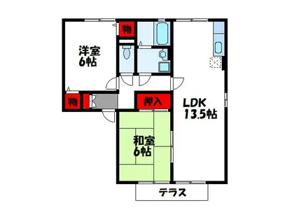 アジェリア B棟(2LDK/1階)の間取り写真