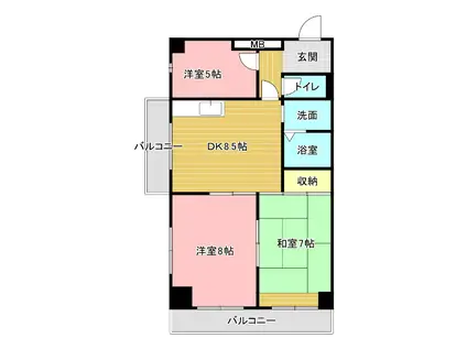 オリエンタルタワーズ ウエスト(3DK/4階)の間取り写真