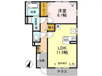 ウエストガーデンFUKUCHI(1LDK/1階)の間取り写真
