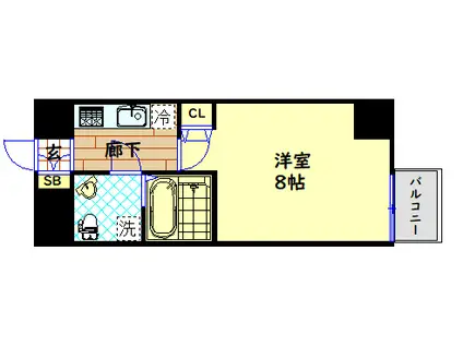 ザパーククロス阿波座(1K/2階)の間取り写真