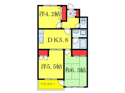 第二宝マンション(3DK/4階)の間取り写真