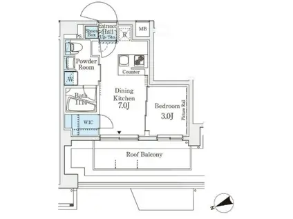 アジールコート山手動坂(1DK/7階)の間取り写真