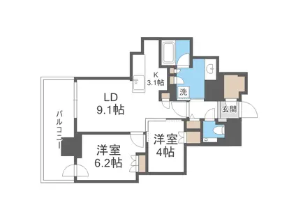 ザ・札幌タワーズ ウエストタワー(2LDK/10階)の間取り写真