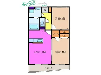 ウィステリア・レイ 2番館(2LDK/1階)の間取り写真